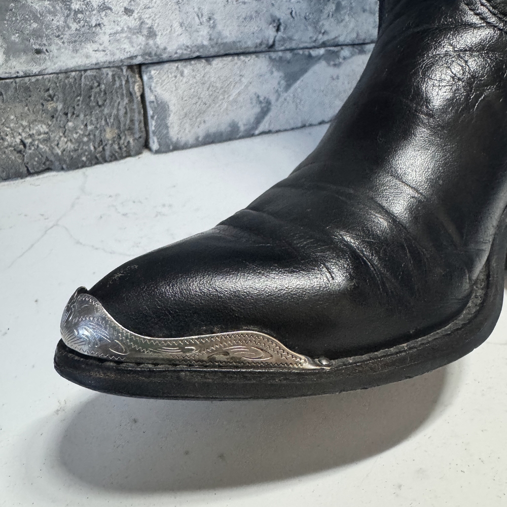Vintage Soft Supple Black Leather Western Boots W/ Silver Tips Size 6